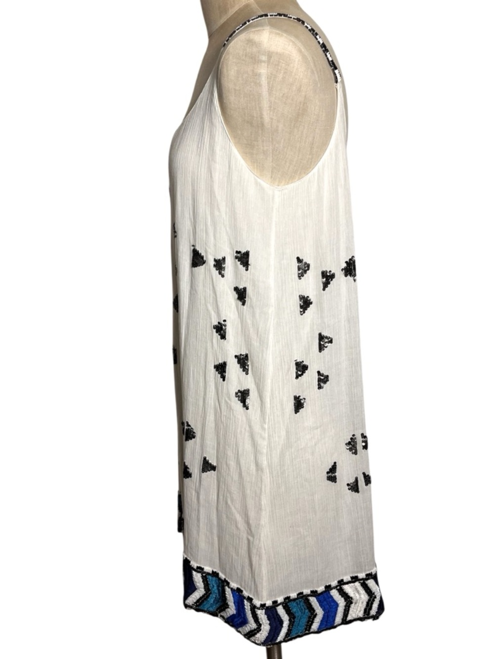 Free People Beaded Sequin Slip Dress Tunic Ivory Boho Festival Mini Size L - Picture 4 of 11